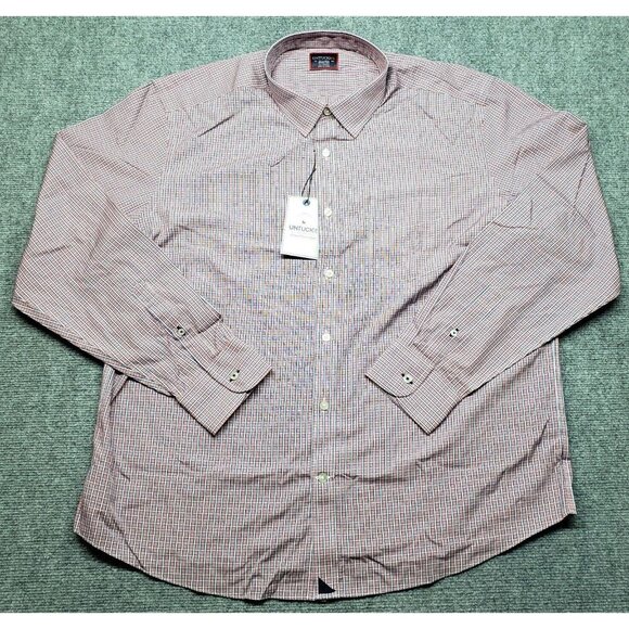 UNTUCKit Marbuzet WF Shirt Mens 2XL Reg Red Blue Plaid Long Sleeve Button Up New - Picture 1 of 11